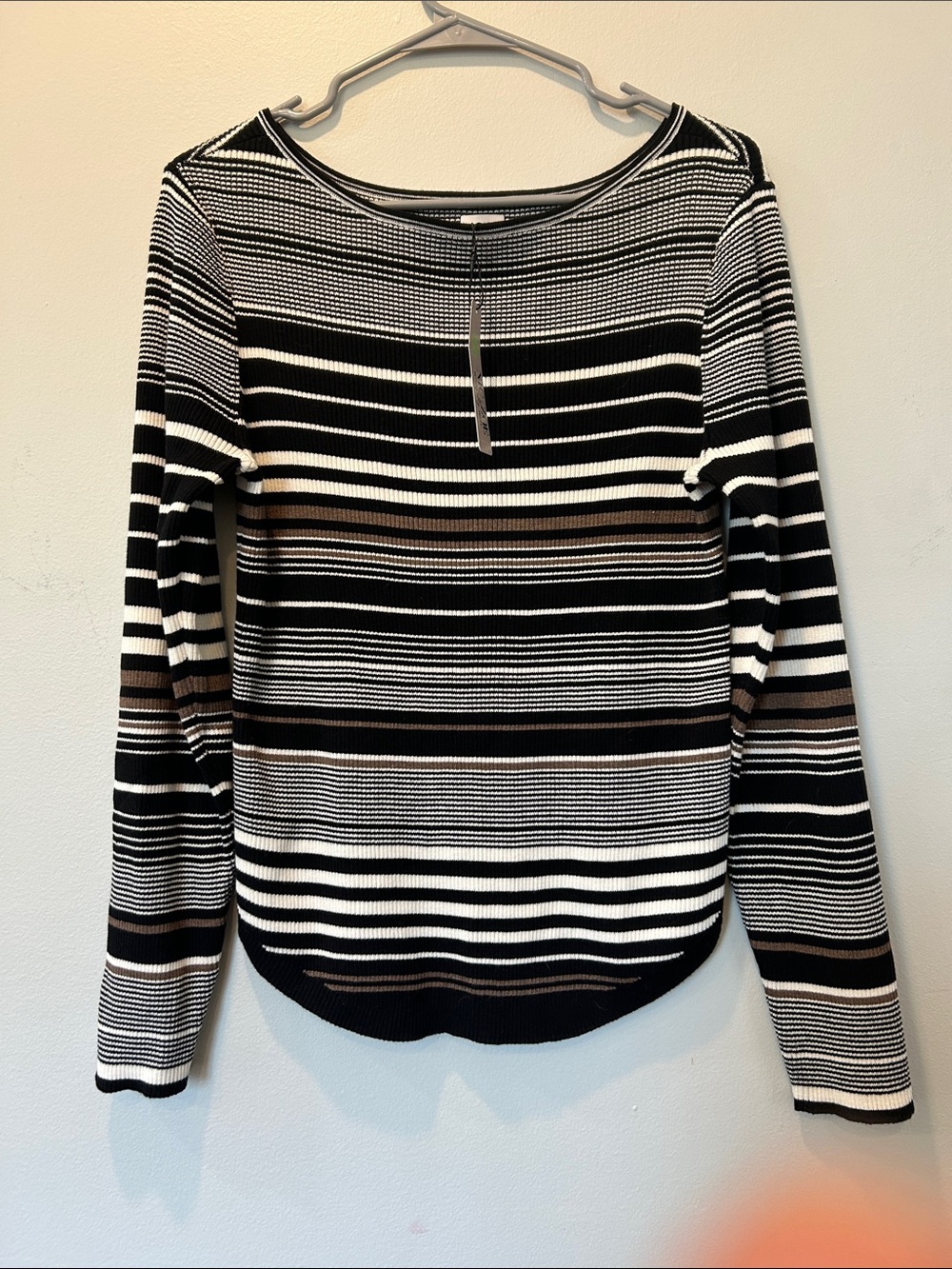 NIC+ZOE Striped Long-Sleeve Top in Black, White & Brown